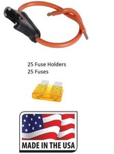 25 PC 18 GAUGE ATC FUSE HOLDER IN-LINE WITH 25 PC 5 AMP FUSE Made in USA