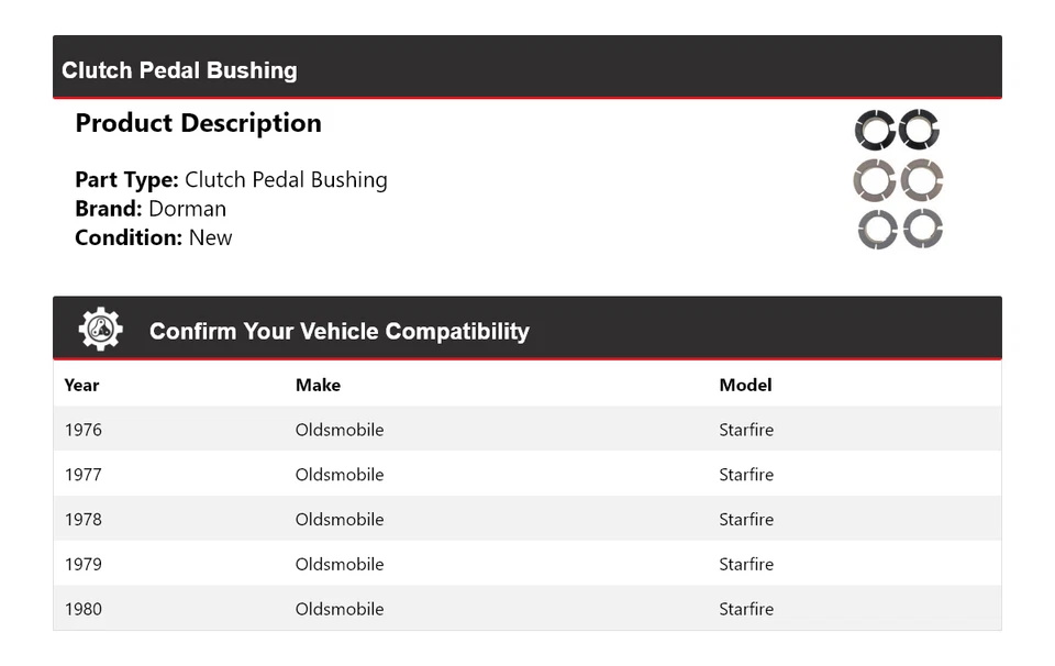 Buje de pedal de embrague Oldsmobile Starfire Dorman 1976-1980 1977 1978 1979 Foto 2 de 4