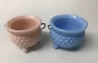 Fenton Pastel Milk Glass Hobnail 3 Footed Small Mustard Kettle Cauldron Bowl