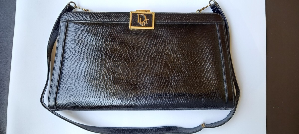 Christian Dior ヴィンテージ ポーチ レザー レア 美品 Authentic Christian Dior Black Lady Lizard Shoulder Bag | eBay
