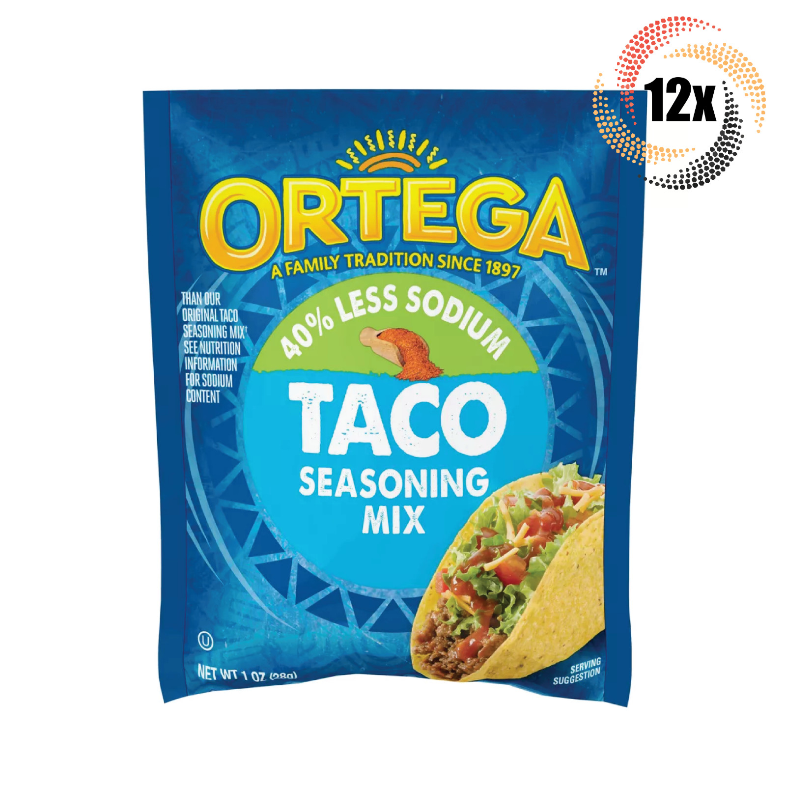 12x Packs Ortega 40 Less Sodium Taco Seasoning Mix 1oz Fast Shipping 7190₽
