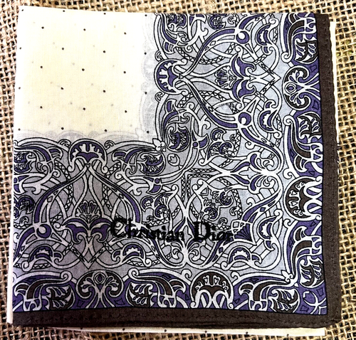 IVORY POLKA DOTS ART PURPLE PAISLEYS MAN HANDKERCHIEF COTTON POCKET SQUARE 18"