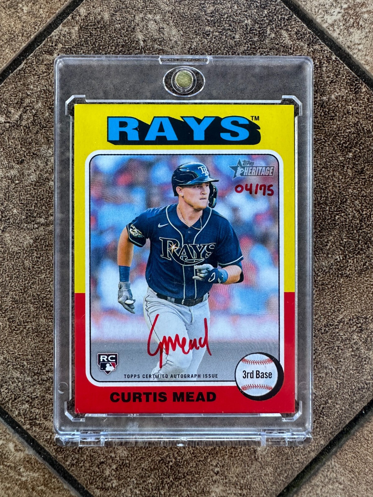 CURTIS MEAD 2024 Topps Heritage Real One Red Ink On Card Rookie Auto /75 Rays RC