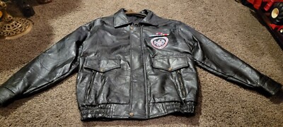 Vintage Mens Leather Jacket Medium Black WW 2 Veteran Served America Full Zip