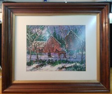 Amish Barn Scene Completed/Framed Needlepoint Beautiful Work 