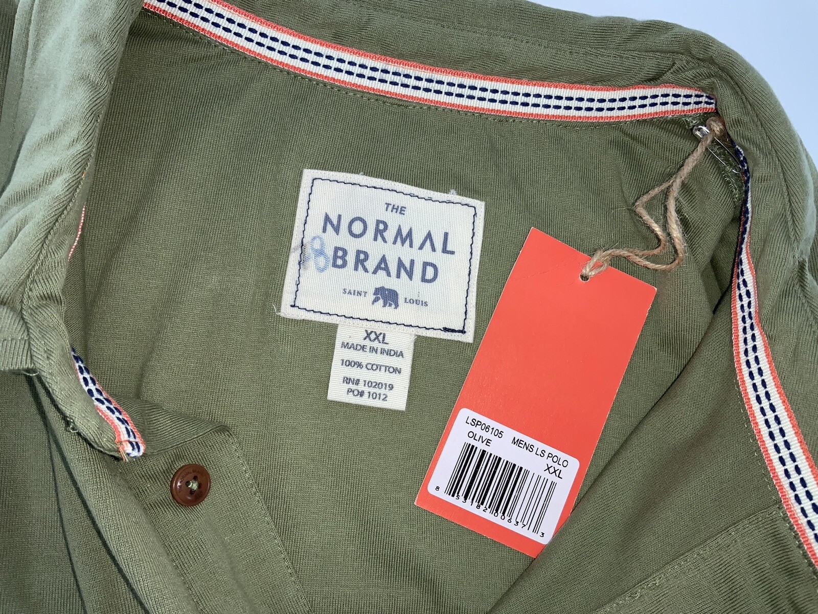 The Normal Brand Long Sleeve Polo Shirt Men’s 2XL Olive Cotton NWT YGI X3-92