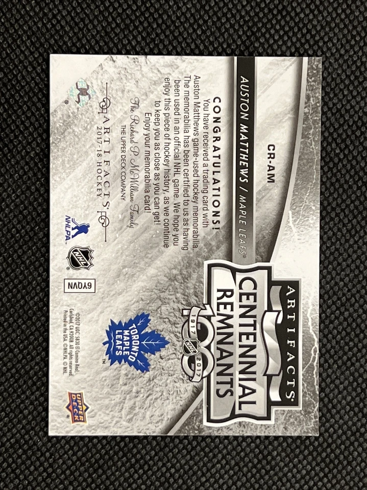 2017-18 Auston Matthews Artifacts Centennial Remnants C #CR-AM QTY - Image 2 of 3