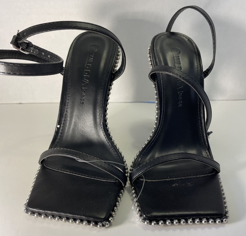 Wild Diva Lounge Black Square Open Toe Studded Trim Heel Sandals Size 5.5  New 492616551272 | eBay