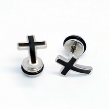 2pcs Stainless Steel Punk Rock Cross Ear Stud Earrings Men Women Piercing