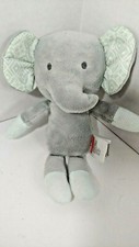 Fisher Price Gray Elephant Plush Green crinkle ears soft Baby Toy