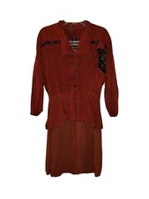 Unbranded Vintage 1940s Brown Red Rayon 2 Piece Skirt  Jacket Suit Set sz S