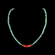 Native American Blue-Green Turquoise, Coral & Navajo Pearl Necklace