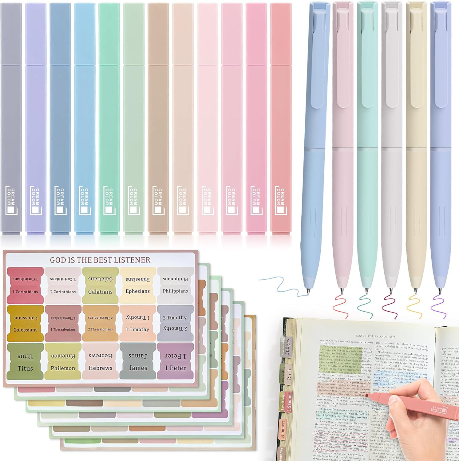 Bible Journaling Kit - 12 Pastel Highlighters, 6 No Bleed Pens, 90 Laminated Tab