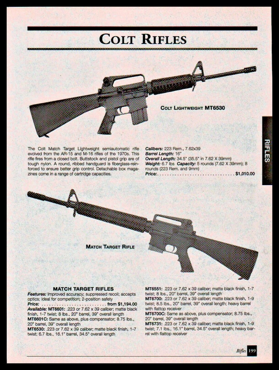 2001 COLT Lightweight MT6530 & Match Target Rifle AD w/ specs 2001 COLT Lightweight MT6530 & Match Target Rifle AD w/ specs