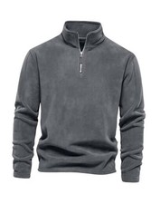 Men's Quarter Zip Fleece Pullover, Stand Collar Thermal Long X-Large Darkgrey