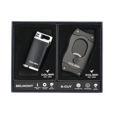 Colibri Belmont Jet Encendedor y Cortador de Puros Corte en S Caja de Regalo Set GS200C11