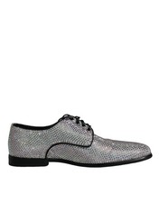 Dolce & Gabbana Silver Leather Rhinestones Derby Dress Men's Shoes