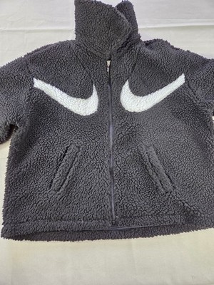 Nike Big Swoosh Sherpa Fleece Jacket Black White Full Zip Small