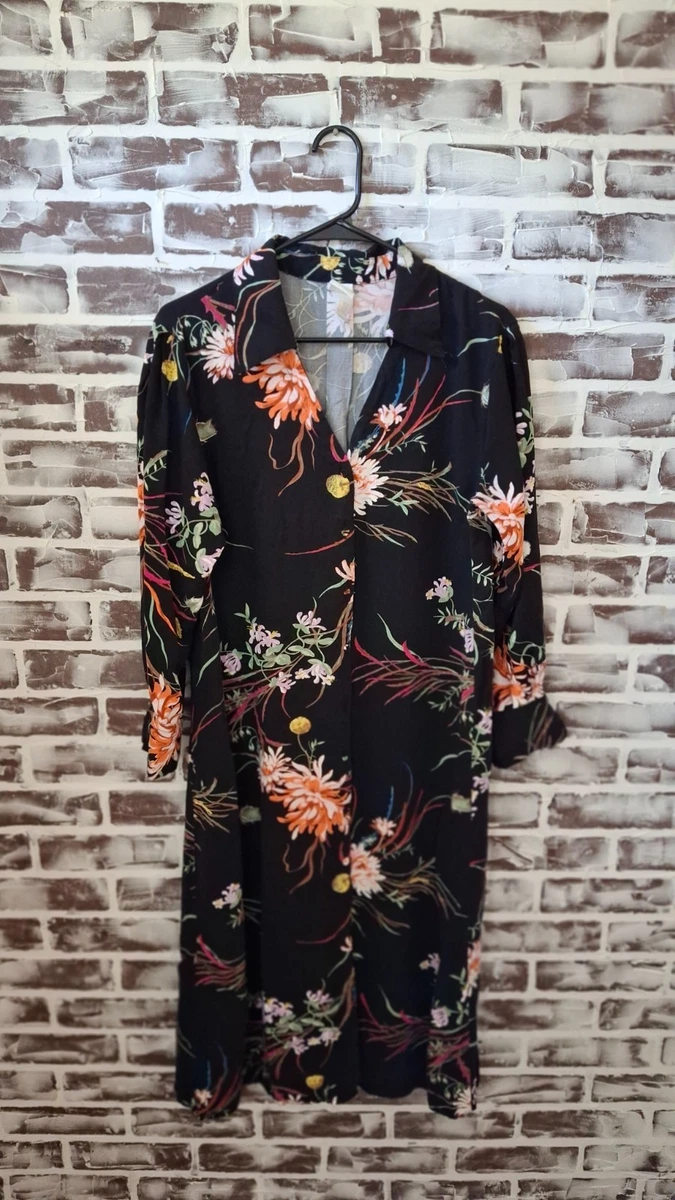 chinese dress ladies H&M Divided Black Floral Ruffle Long Sleeve Tiered Midi Blouson A-Line  Dress 2 main image 0