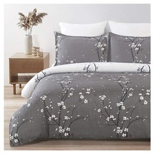 Stylish Reversible Grey and White Duvet Cover Set with Zipper - King Size 104x90