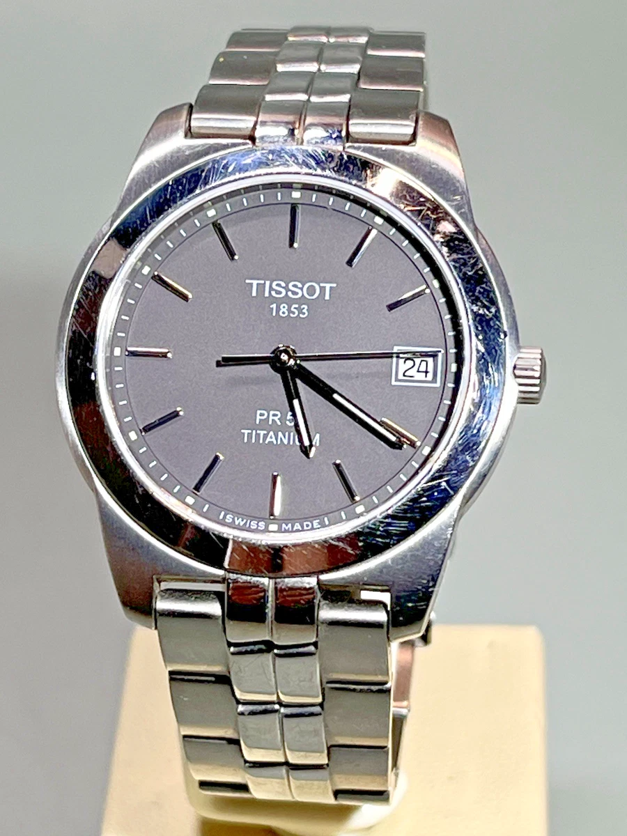 Tissot 1853 PR50 Titanio Reloj Hombre J376/476T Fecha Cristal Zafiro Plano 36mm 17cm