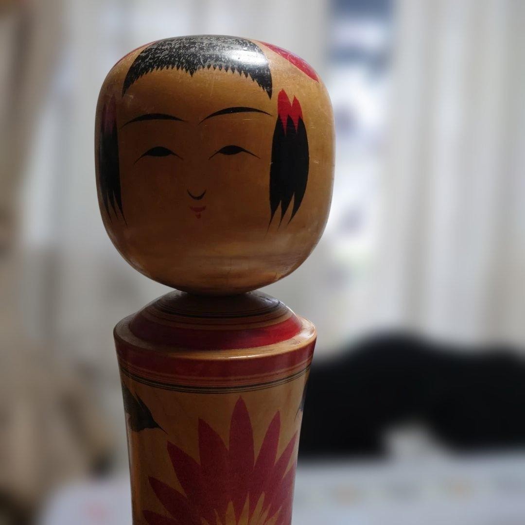 Takao Ozawa Flower Pattern Kokeshi 45cm Traditional Wooden Doll