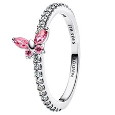 Pandora Ring Silver Sparkling Butterfly Pink in Pandora Box Sise 54