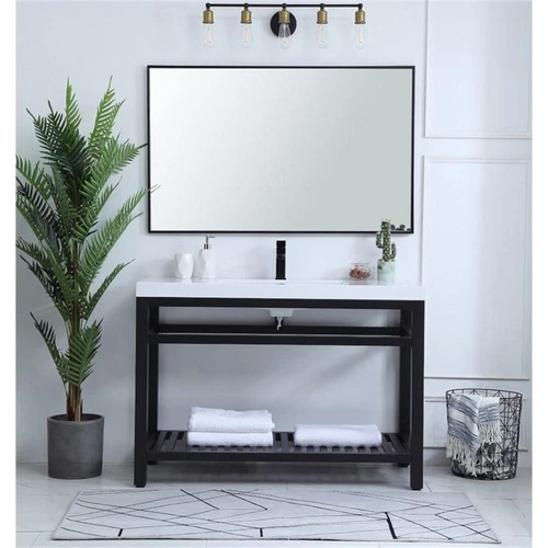 Elegant Decor Raya 48" Single Resin Top Metal Bathroom Vanity in Black - Picture 14 of 14