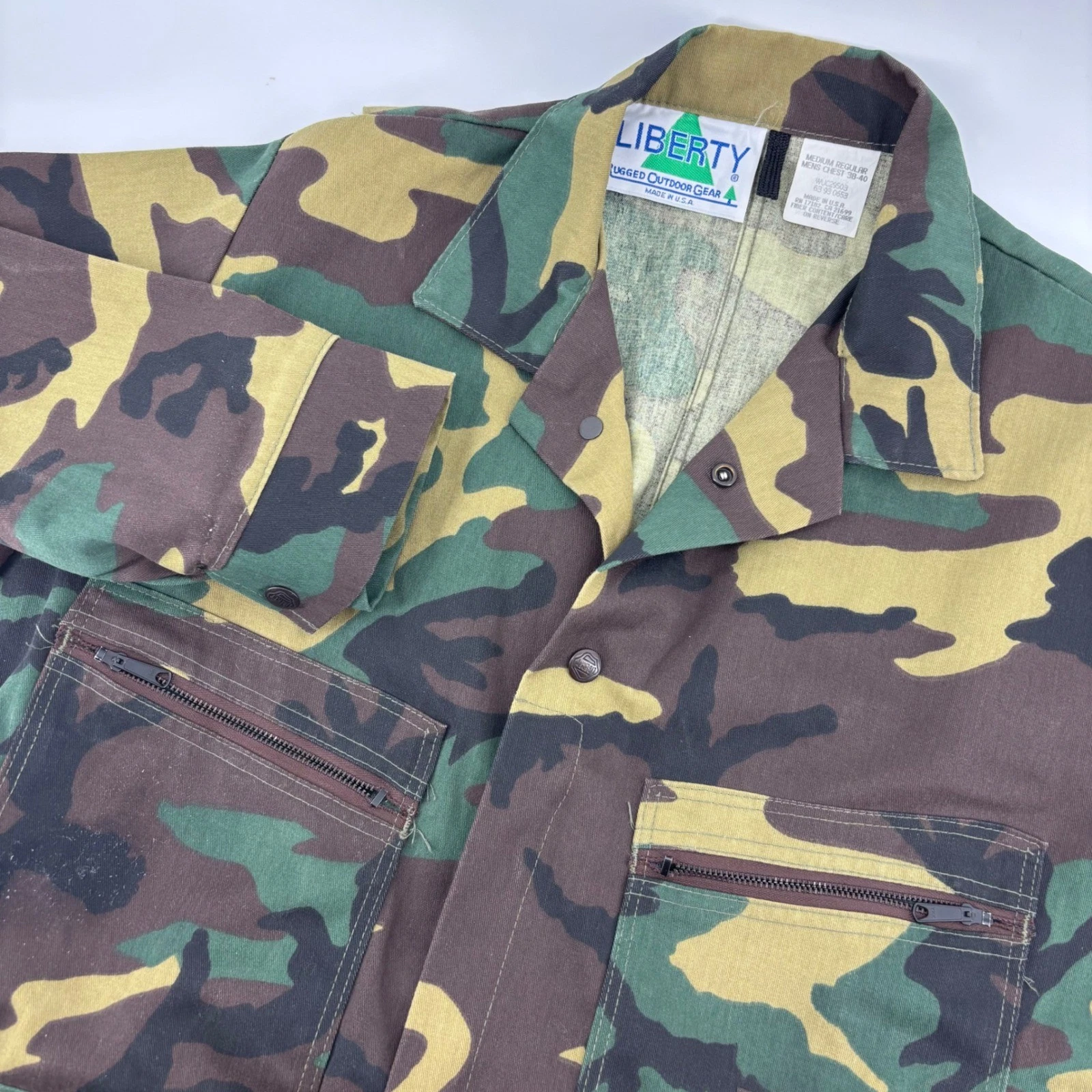 Vintage Liberty Camo Coveralls Mens Medium Green Woodland Camo Made in USA