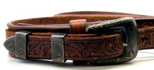 38 Vintage Western Tooled Leather Sterling Silver Buckle Belt