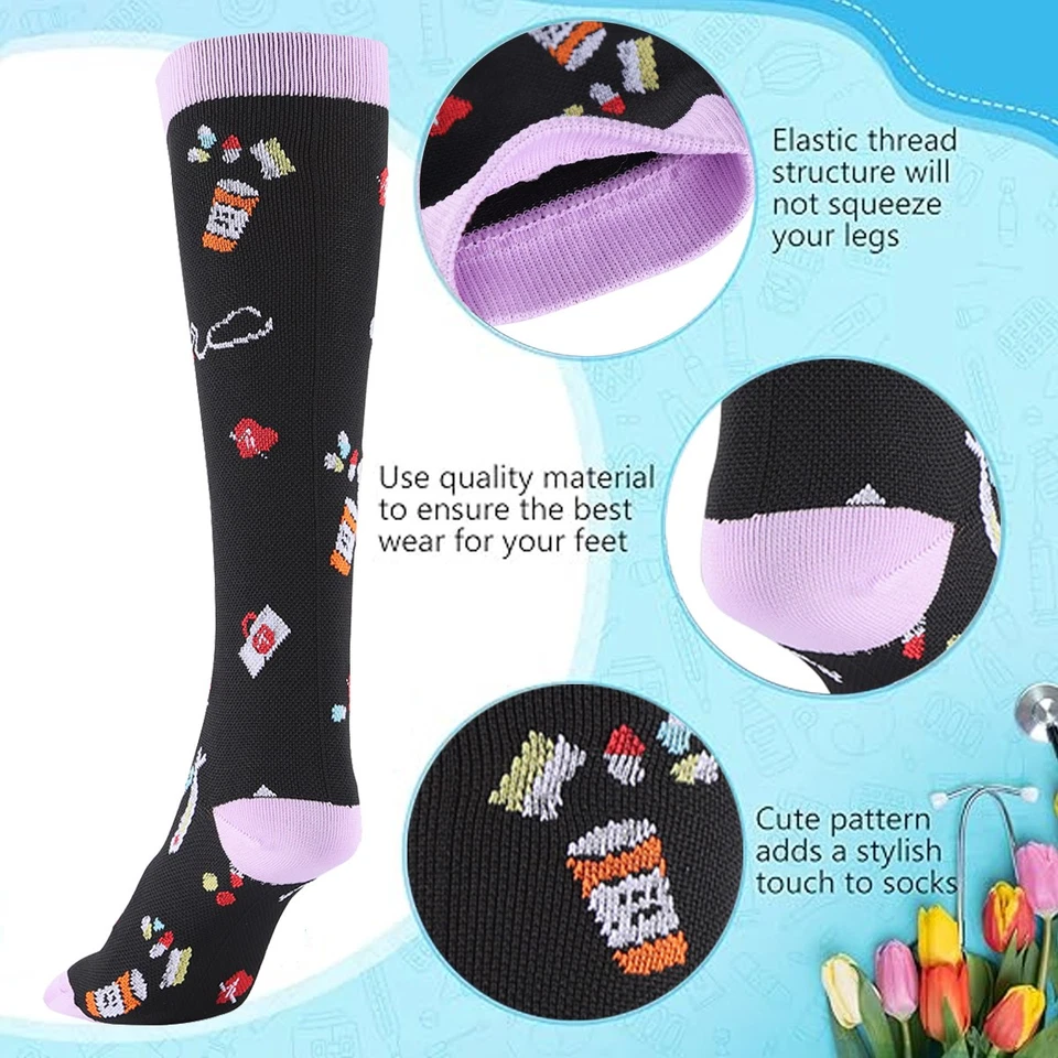 Pack de 5 calcetines de compresión para enfermeras para mujeres hombres circulación para correr médico Foto 2 de 4