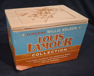 Louis L'Amour Collection Wooden Box Set of 4 Cassettes Willie Nelson - FREE SHIP