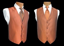 Jean Yves Burnt Orange Tuxedo Vest with Solid Paisley Tie Men s Size M
