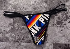 VICTORIA'S SECRET PINK M RAINBOW STRIPE DOUBLE STRAPPY RARE V STRING PANTIES