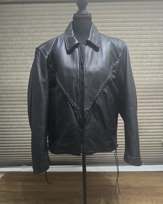 UNIK Men's Black Motorcycle Jacket XXL Lined Zip & Lace-Up Sides
