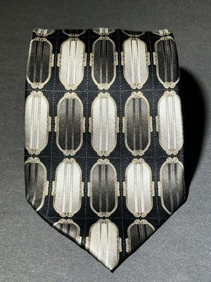 Bergamo New York Mens Silk Blk Grey White Gold Necktie Sz L Pre-owned