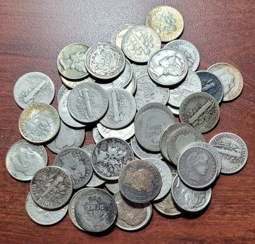 (51) Mixed Barber Mercury & Roosevelt 90% Silver Dimes ROLL +1 Silver 10c Coins