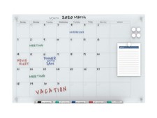 Magnetic White Calendar Glass Dry-Erase Board Set - 4' x 3' - Includes Magnet...