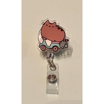 Pusheen on scooter inspired badge reel medical vet tech pharmacy nurse hospital