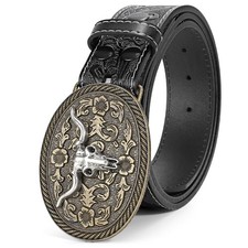 SANSTHS Western Cowboy Belt for Men Longhorn Bull Buckle Belt Womens Western ...