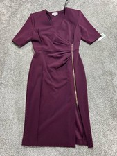 Calvin Klein Surplice Side Zip Sheath Dress Womens 8 Purple Stretch Elbow Sleeve
