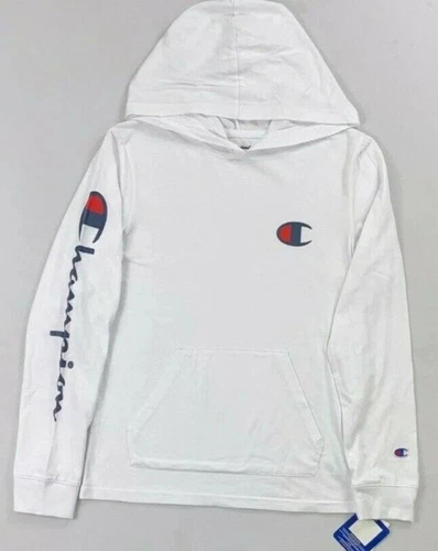 VETEMENTS Felpa Champion bianca con cappuccio maglietta ragazzo taglia M LEGGERA