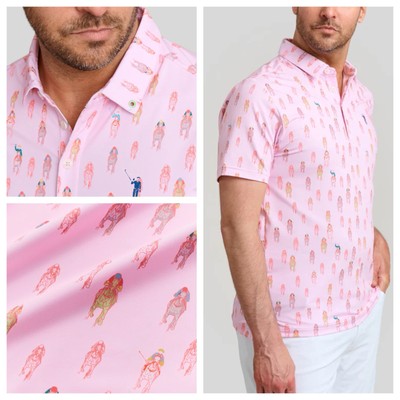 William Murray Golf Polo Shirt Men s XL And They re Off Horses Jockey Pink NEW