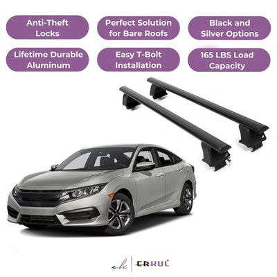 ERKUL Roof Rack Crossbars For HONDA CIVIC 2016-2021 Naked Roof Aluminum Black