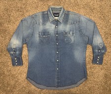 Wrangler Vintage Organic Patina Denim Pearl Snap Western Cut Chores Shirt XL