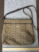 Coach F58285 Outline Signature File Bag Crossbody Khaki Brown Discontinued READ