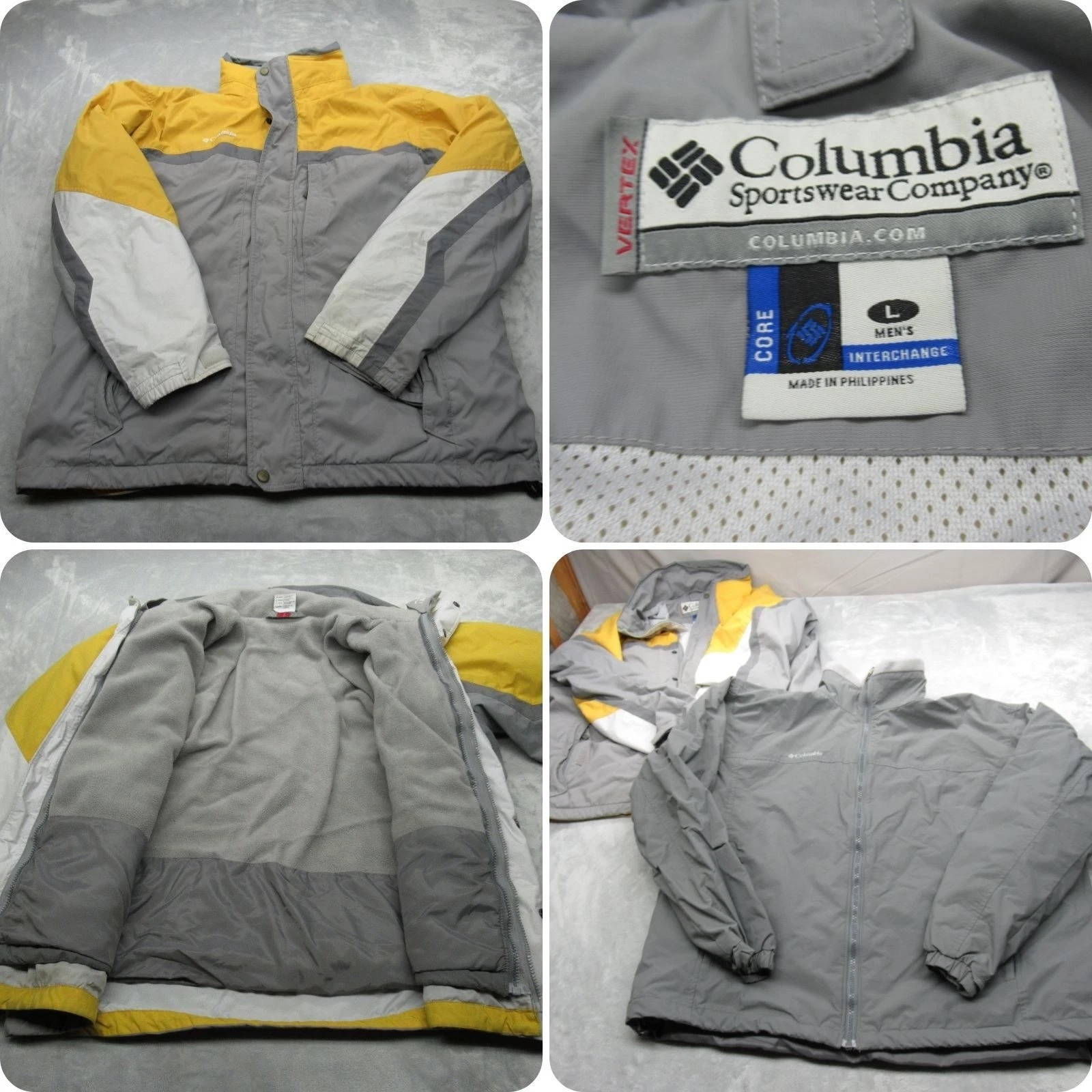Columbia Jacket Mens Large Yellow Interchange Waterproof Removable Liner 3in1