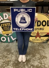 Antique Vintage Old Style Sign Public Telephone Made in USA