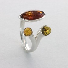 Oval and Round Multi-Color BALTIC AMBER Ring - 925 STERLING SILVER Poland 89e