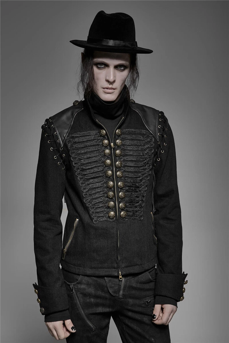 Punk Rave Steampunk Men Black Removable Sleeves Short Jacket Retro Rock  Clothing